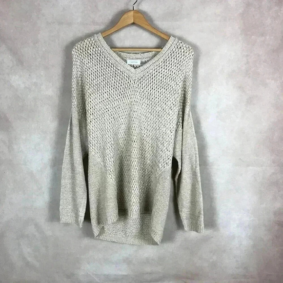 Women’s CALVIN KLEIN Beige Loose V-neck Sweater NEW - Picture 11 of 11
